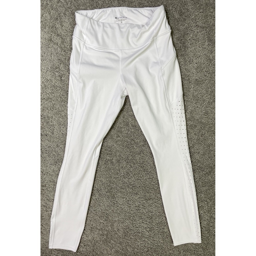 Athleta Laser Cut Contender Tight, White SIZE Small #209957 EUC Yoga Workout